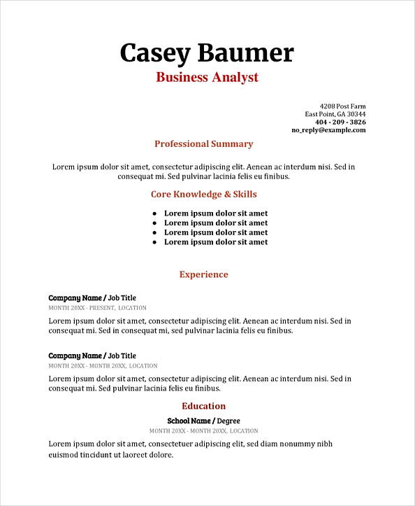 Business Analyst Resume templates Business Analyst Resume templates