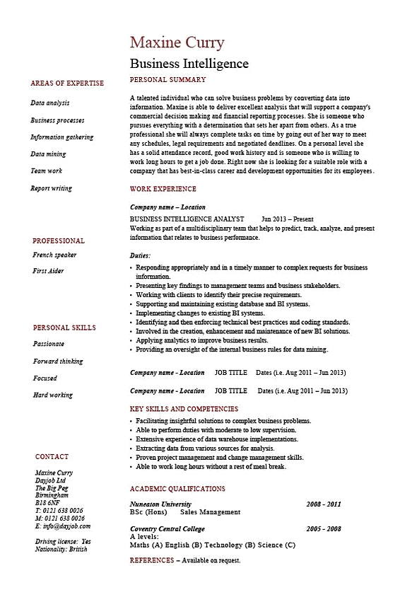 Business Intelligence Analyst Resume sample Business Intelligence Analyst Resume sample