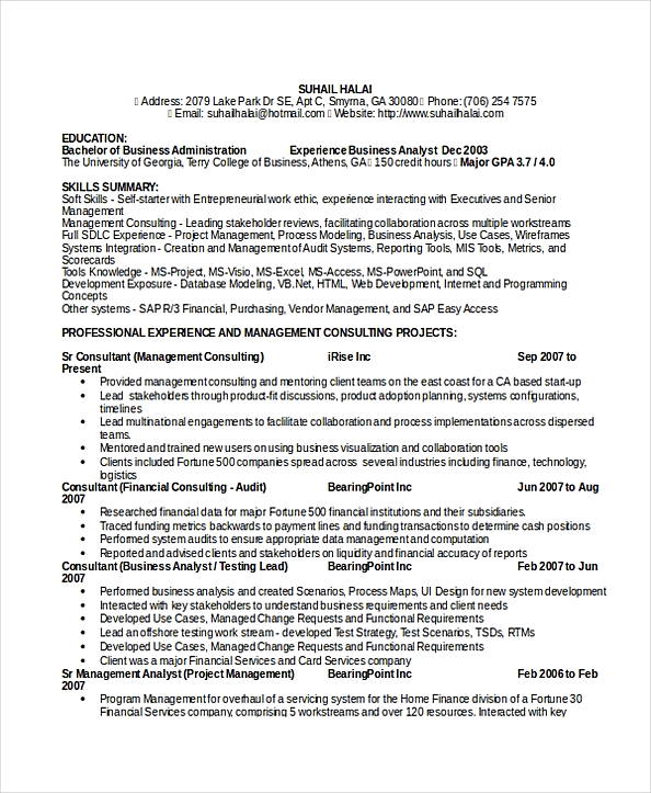 Experienced Business Analyst Resume Experienced Business Analyst Resume