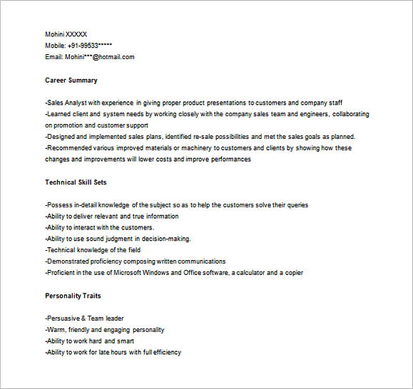 Sales Marketing Analyst Resume Word templates Sales Marketing Analyst Resume Word templates