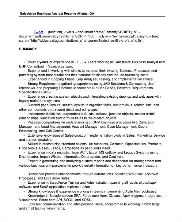 Sample Salesforce Business Analyst Resume Sample Salesforce Business Analyst Resume
