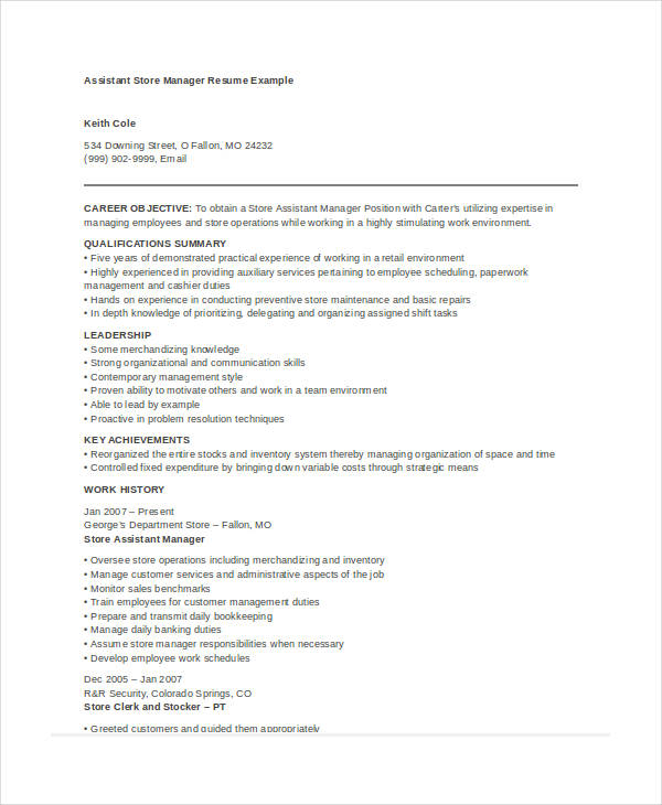 Assistant Store Manager Resume 1 Assistant Store Manager Resume 1
