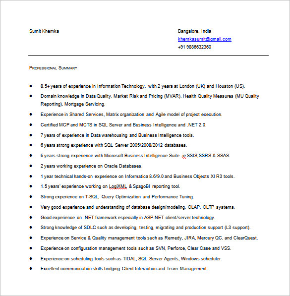 Business Intelligence Resume in MS Word 1 1 Business Intelligence Resume in MS Word 1 1