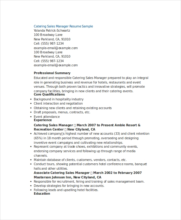 Catering Sales Manager Resume1 Catering Sales Manager Resume1