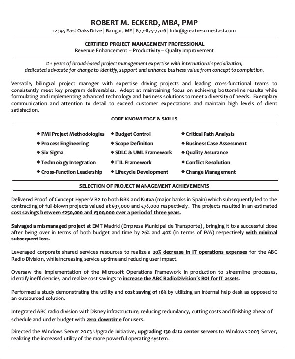 Certified Project Management Resume Certified Project Management Resume