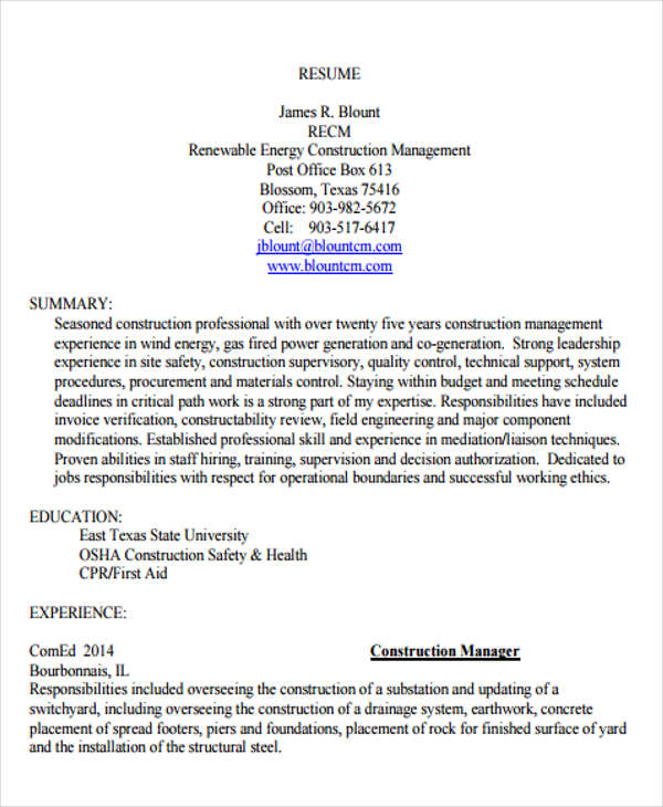 Construction Resume1 Construction Resume1