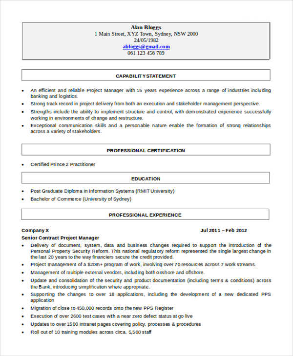 Contract Project Manager Resume Contract Project Manager Resume