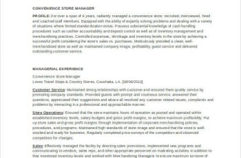 Convenience Store Manager Resume