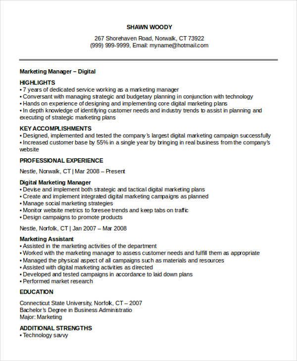 Digital Marketing Manager Resume Digital Marketing Manager Resume