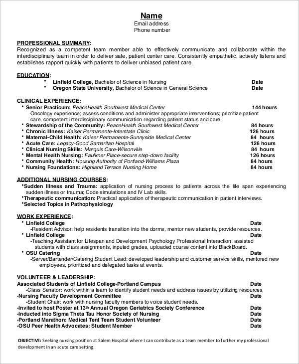 Entry Level Nursing Resume Entry Level Nursing Resume