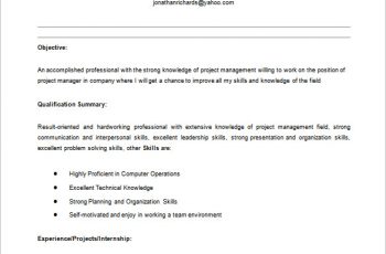 Entry Level Project Manager Resume in MS Word