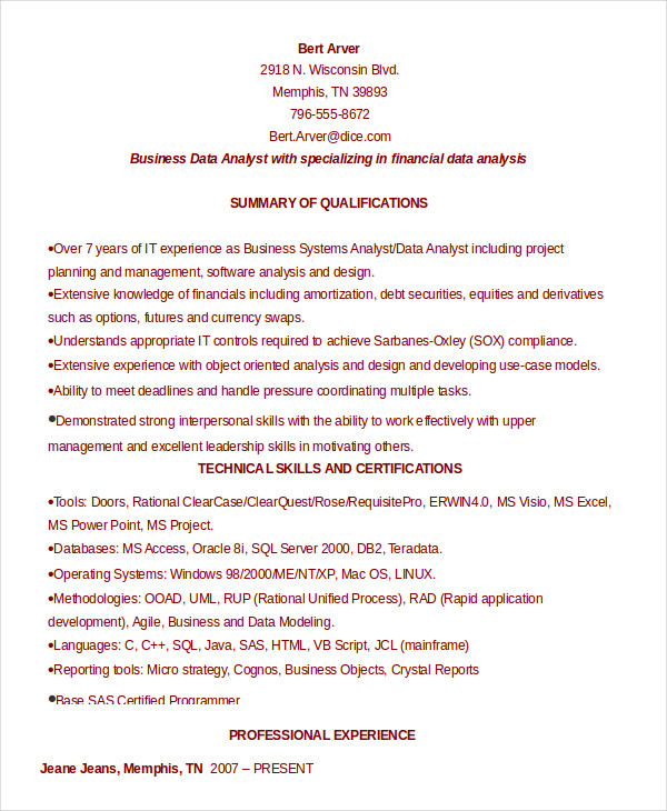 Example Business Data Analyst Resume in Word Example Business Data Analyst Resume in Word