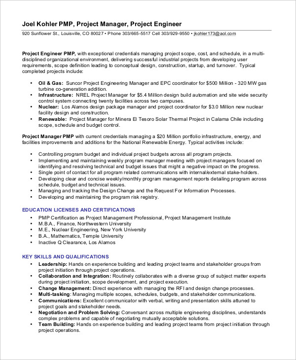 Experience Project Management Resume Experience Project Management Resume