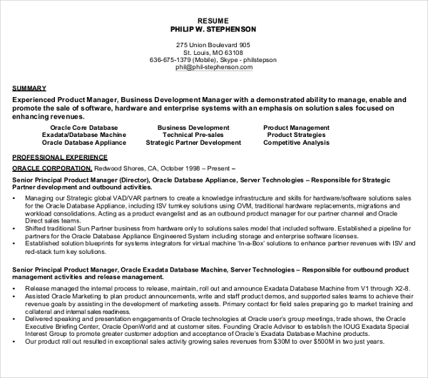 Experienced Product Manager Resume Experienced Product Manager Resume