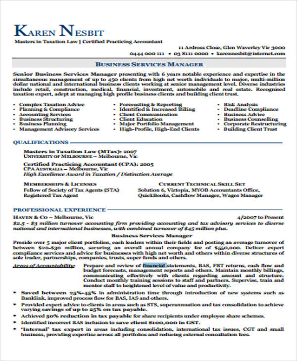 Financial Resume Financial Resume