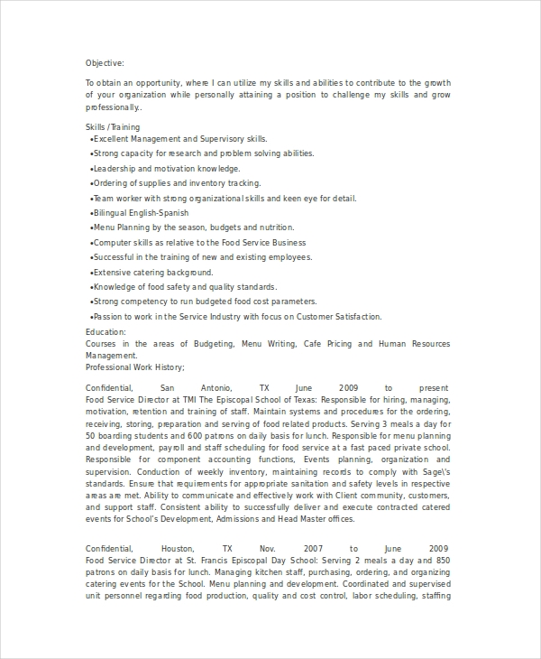 Food Service Director Resume Food Service Director Resume