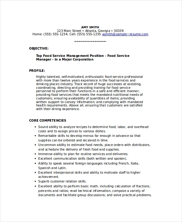 Food Service Manager Resume Food Service Manager Resume
