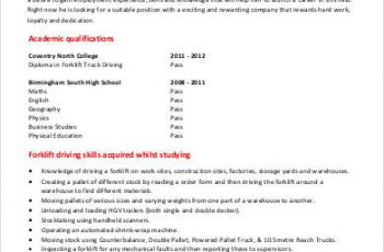 Forklift Driver Warehouse Worker Resume