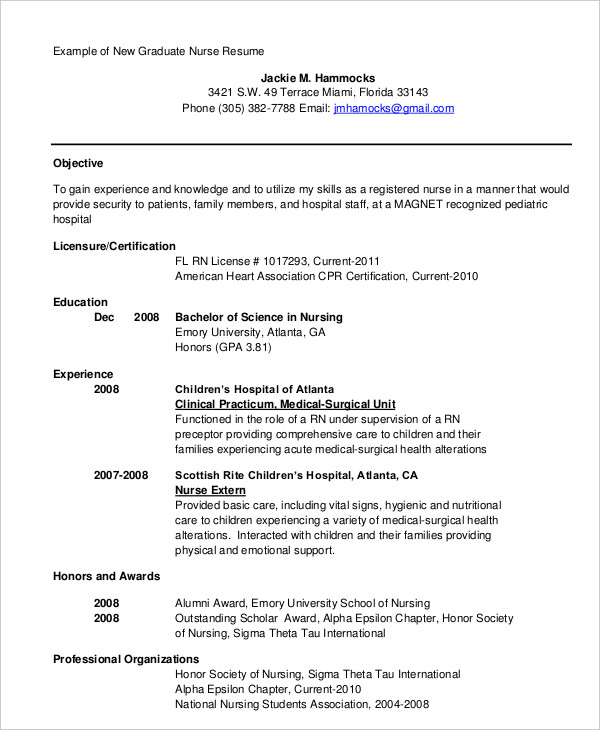 Graduate Nurse Resume Graduate Nurse Resume