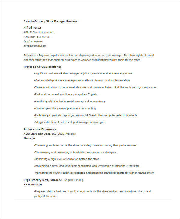 Grocery Store Manager Resume 1 Grocery Store Manager Resume 1