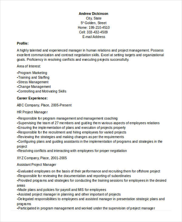 HR Project Manager Resume HR Project Manager Resume
