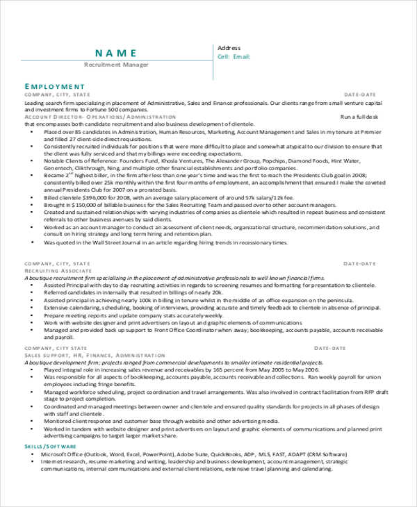 HR Recruitment Manager Resume HR Recruitment Manager Resume