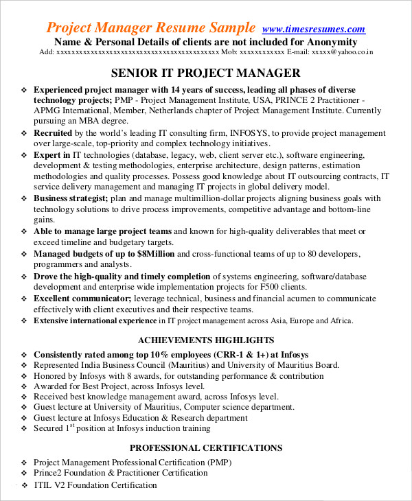 IT Project Management Resume IT Project Management Resume