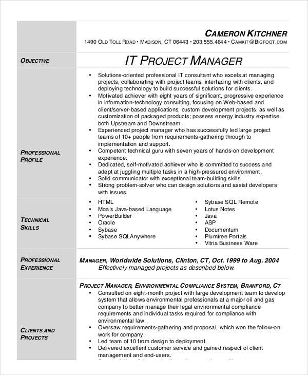 IT Project Manager Resume 1 IT Project Manager Resume 1