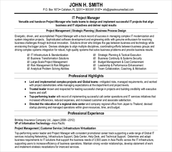 IT Project Manager Resume IT Project Manager Resume