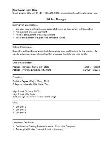 Kitchen Manager Resume Kitchen Manager Resume