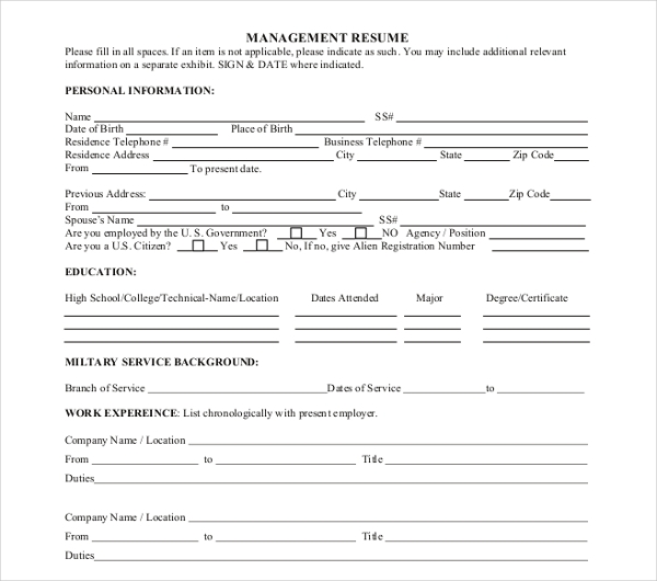 Management Resume Example 1 Management Resume Example 1