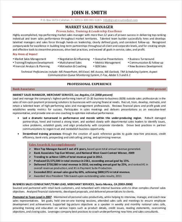 Market Sales Manager Resume Market Sales Manager Resume