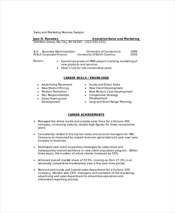 Marketing Sales Manager Resume Marketing Sales Manager Resume
