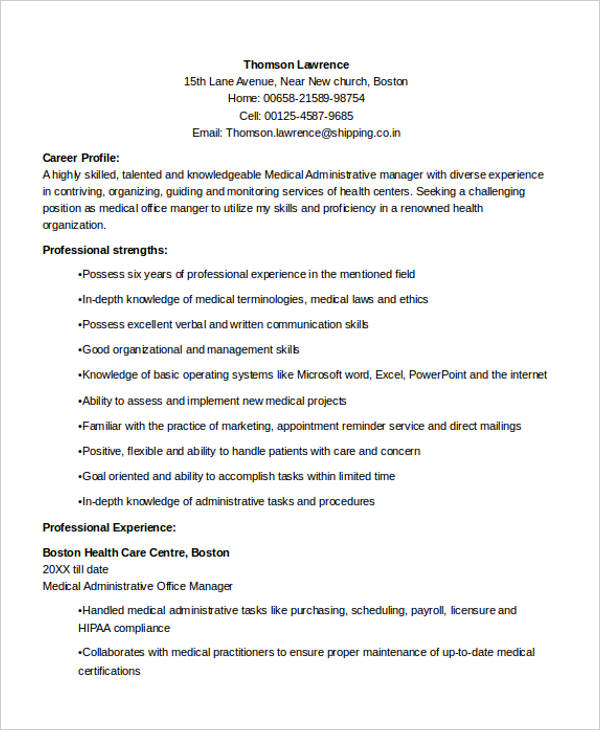 Medical Administrative Manager Resume Medical Administrative Manager Resume