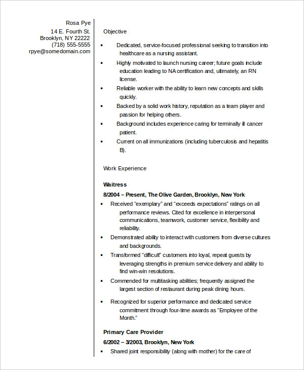 Nursing Assistant Resume Nursing Assistant Resume