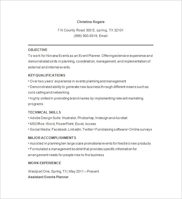 Party Event Planner Resume Party Event Planner Resume