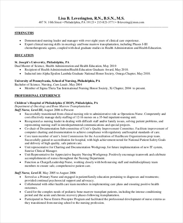 Pediatric Nurse Resume Pediatric Nurse Resume