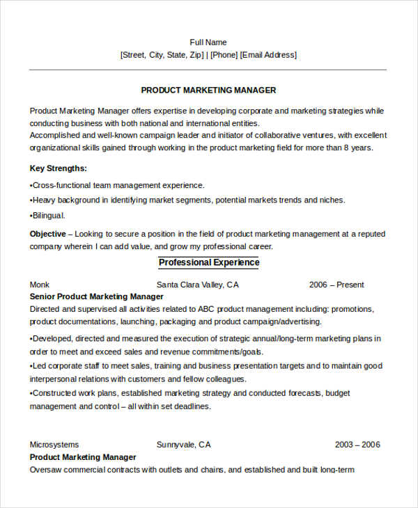 Product Marketing Manager Resume Product Marketing Manager Resume