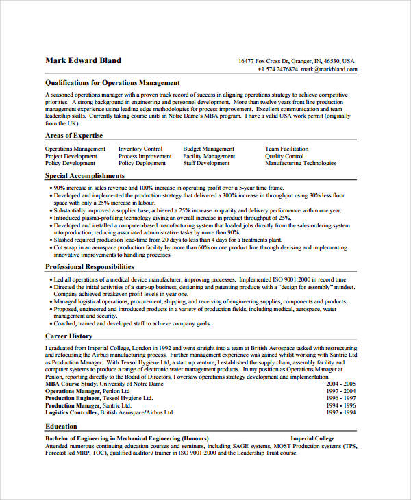 Production Manager Resume Format Production Manager Resume Format