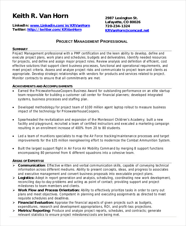 Professional Project Management Resume Professional Project Management Resume