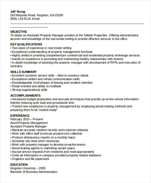 Property Assistant Manager Resume Property Assistant Manager Resume