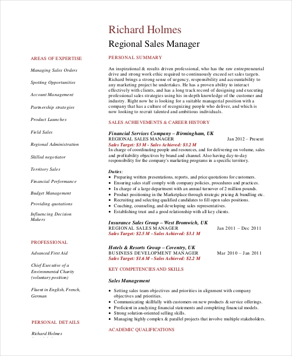 Regional Sales Manager Resume Regional Sales Manager Resume