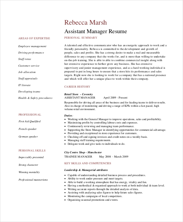Retail Assistant Manager Resume Example Retail Assistant Manager Resume Example