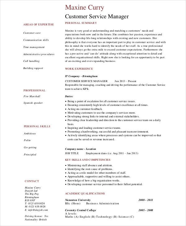 Retail Customer Service Manager Resume Retail Customer Service Manager Resume