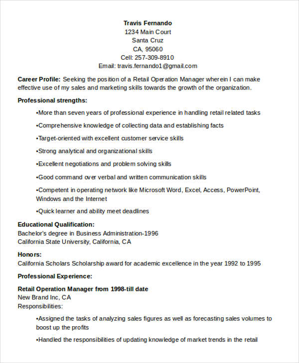 Retail Operations Manager Resume Retail Operations Manager Resume