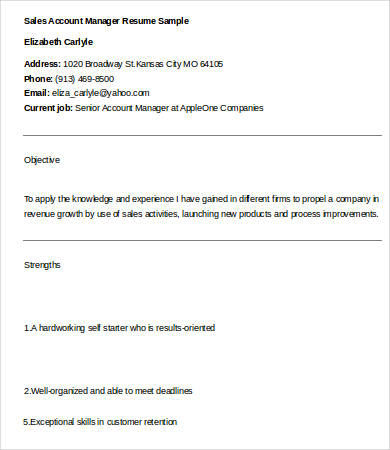 Sales Account Manager Resume 1 Sales Account Manager Resume 1