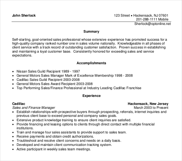 Sales and Finance Manager Resume 1 Sales and Finance Manager Resume 1