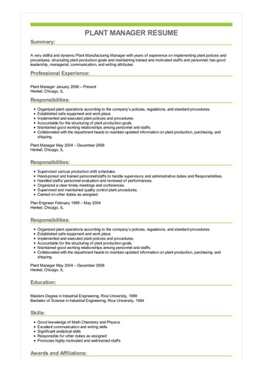 Sample Plant Manager Resume Image Sample Plant Manager Resume Image