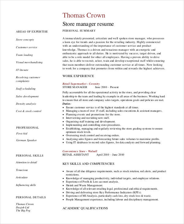 Sample Store Manager Resume1 1 Sample Store Manager Resume1 1