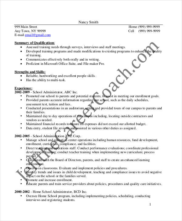 School Administrative Manager Resume School Administrative Manager Resume